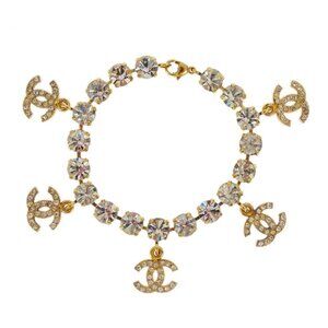 Chanel Rhinestone Chain Bracelet Gold 96P 141192